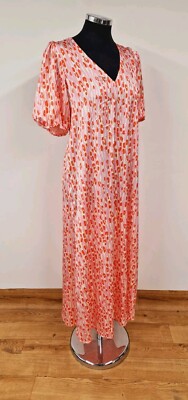 Vila Pink Midi Dress Size 42 Uk 14 Animal Print Violea Open Back NEW Puff Sleeve