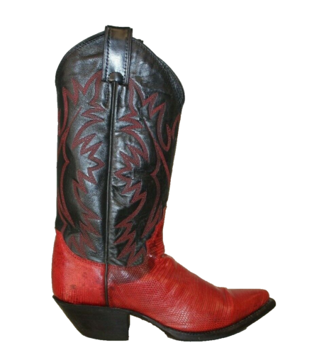 Justin Womens Boots Sz 4 C Red Iguana Lizard & Leather Western Cowgirl Pointed T - Foto 1 di 11