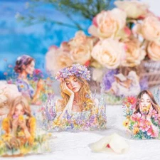 20Pcs Flowers Girls PET Stickers Journaling Planner Crafts Scrapbooking Sticker
