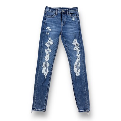 American Eagle Next Level Flex Distressed Jeggings Blue Womens Size 2  26x28