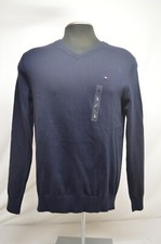 NEW Tommy Hilfiger Men's Pull Over Sweater 100 Cotton V Neck Navy Blue LARGE