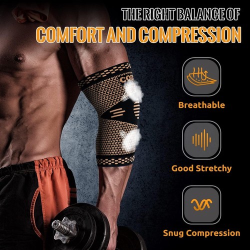 Men Women Copper Elbow Compression Sleeve Brace Pain Relief Weightlifting Fit UK - Picture 6 of 11