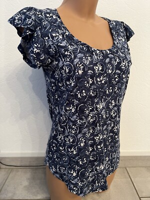 Lauren Ralph Lauren Shirt Top Oberteil weiß blau Rüschen XS 34 NEU