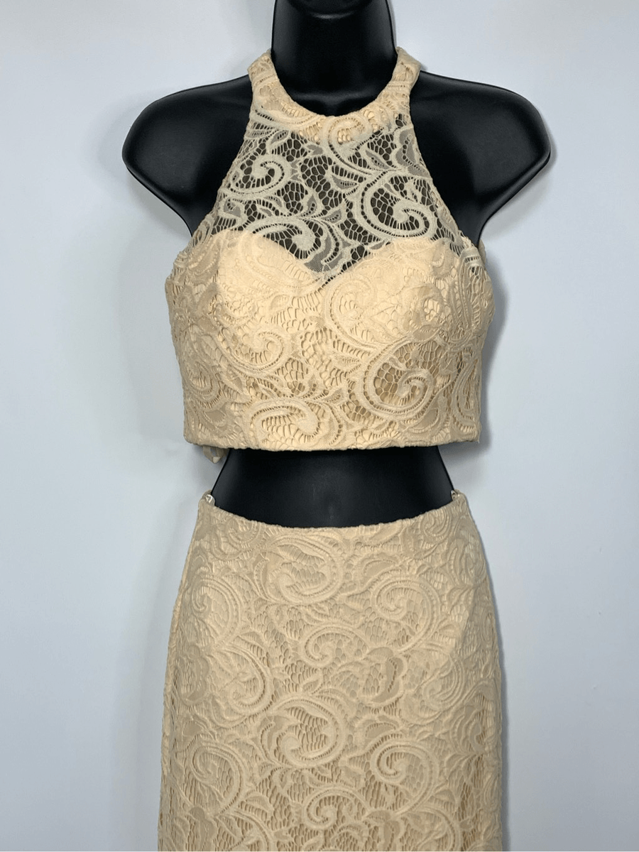 Anny Lee Women's Two-Piece Lace Halterneck Long Gown Cream Size XS | eBay
