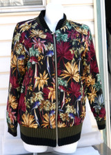 Zara Basic Black Floral Tropical Bird Print Bomber Jacket Women s Medium