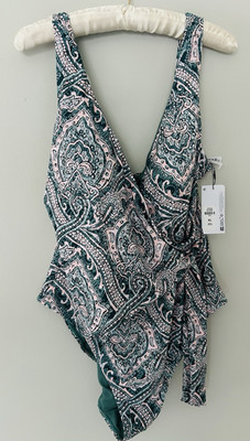New Primark Swimsuit  XL Women Teal Green Paisley Sculpting 1 Piece Beach