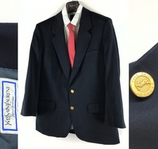Men's VTG Yves Saint Laurent Blazer Gold Button Black Wool Coat Jacket Size 52
