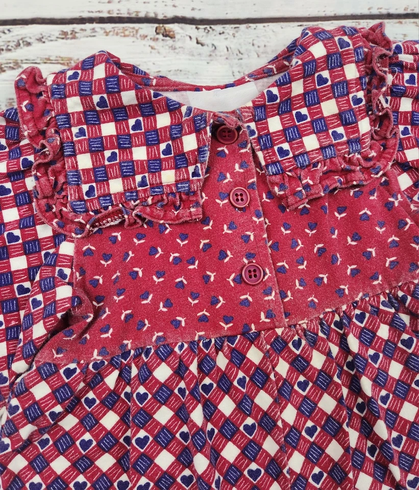 Mameluco bebé vintage años 80 90 rojo y azul con estampado de corazón - Cottagecore Foto 3 de 4