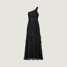 Adrianna Papell Black Draped One Shoulder Flutter Gown Dress NWT 12 091902220