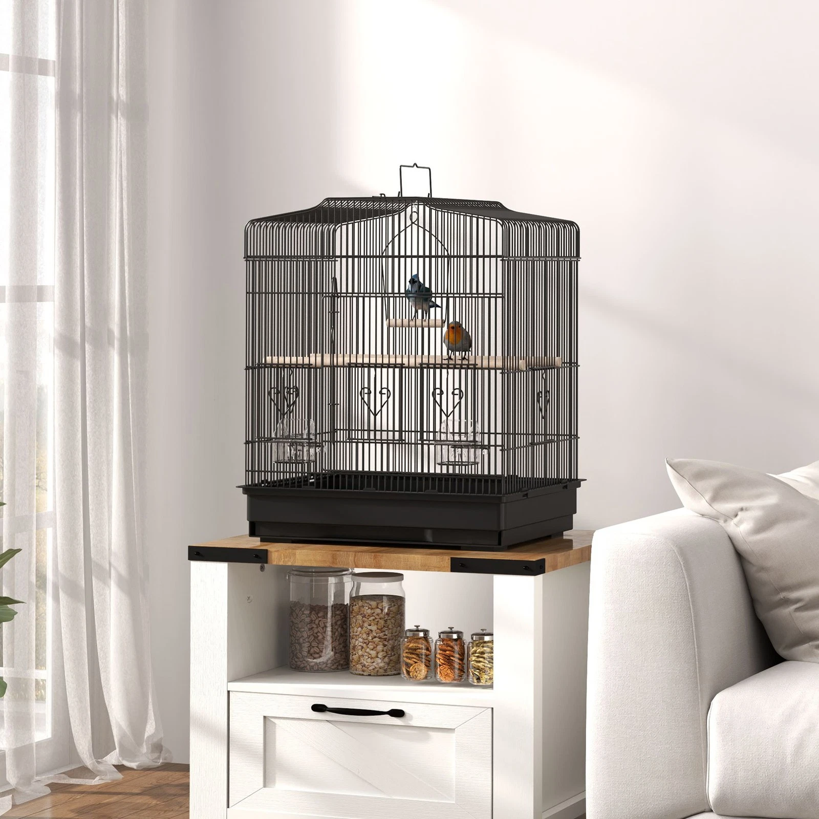 Bird Cage with Perches, Food Bowls, Swing, 46.5 x 36 x 59cm, Black
Opens in a new window or tab
