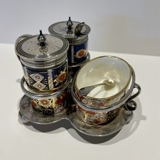 Antique Davenport Imari Style Cruet Set Silver Plate Dixon Taylor Tunnicliffe