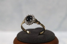 9ct Sapphire & Diamond Cluster Ring - Size Q½ - UK Hallmark