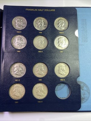 FRANKLIN HALF DOLLAR SET 1948 - 1963 Complete 35 Coins in ALBUM US