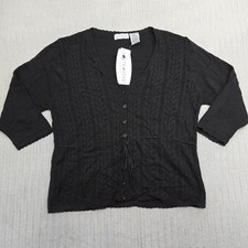 White Stag Sweater Womens XL Black Open Knit Button Front Cardigan NWT Acrylic