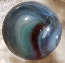 HTF GORGEOUS Akro Agate Blue n Green Popeye HYBRID Amber Base WET MINT SZ 19/32