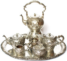 Kernstück Kaffee / Tee Service 6 Teile 800 Silber 4772 g Handarbeit 1880 / 1890