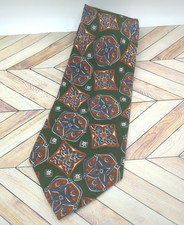 Vintage Chaps Ralph Lauren Silk Necktie Green, Brown, Blue Geometric Made In USA