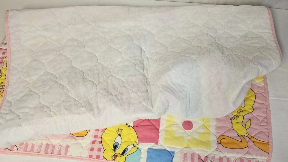 Manta de cama rosa vintage 1997 Looney Tunes Tweety Bird 52" x 41" para cuna/niño pequeño Foto 4 de 4
