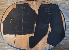 VTG Y2K 90s Susan Bristol Black Velour Tracksuit M Silver Zipper Straight Leg