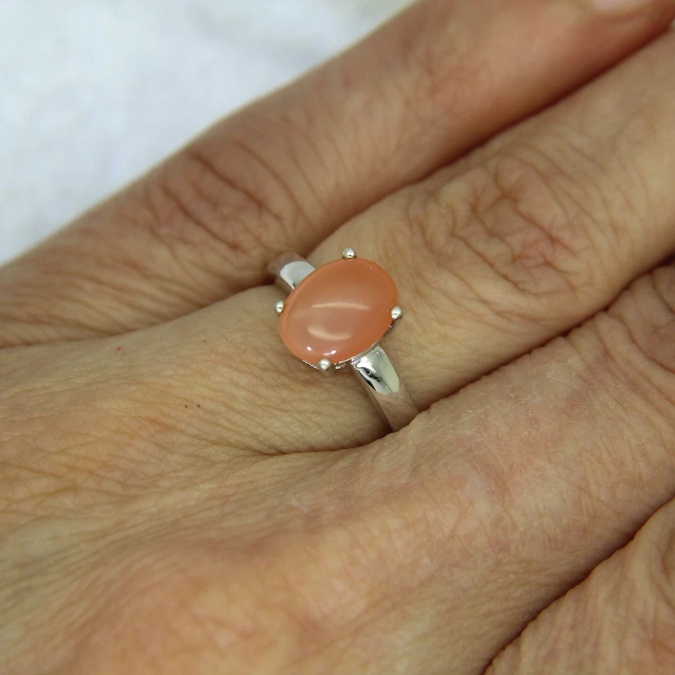 Anillo de piedra lunar melocotón oro blanco de 9 quilates talla 5 - J 1/2 Foto 4 de 4