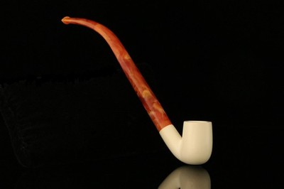 srv - Bent Billiard Churchwarden Block Meerschaum Pipe with fitted case M2146