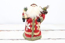 Vntg Tabletop Santa Claus Doll Carrying Bag Of Greens Gift Christmas Decor 15.25