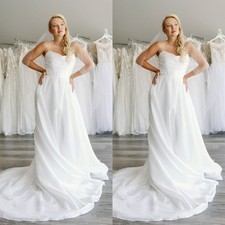 Beach Wedding Dresses Sleeveless Strapless Ivory Chiffon A Line Bridal Gowns