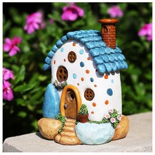 7 Inch Fairy Garden Houses Statues with Solar Lights - Resin Stone Fairy Hous...