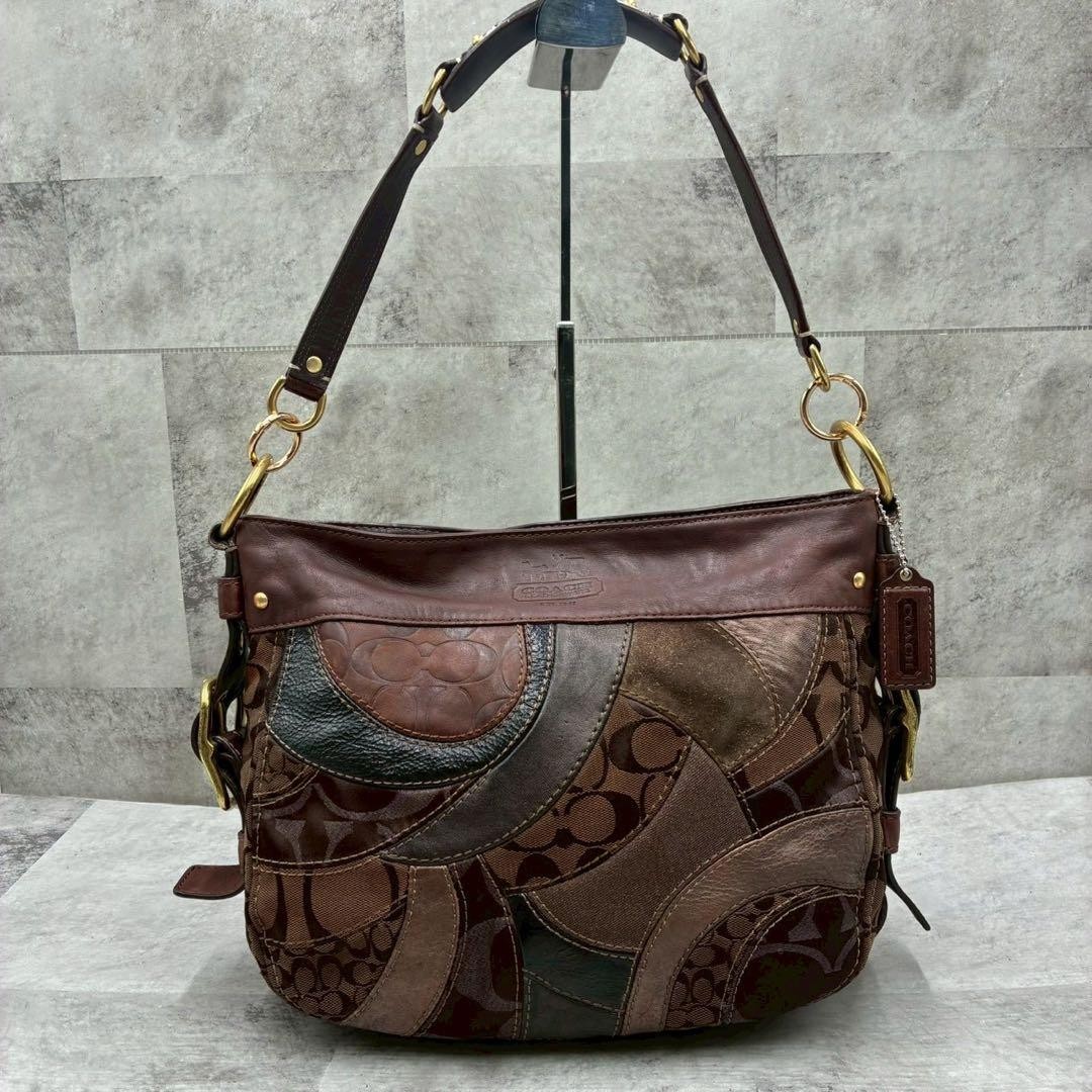 COACH One Shoulder Bag Patchwork Canvas Leather B… - image 3