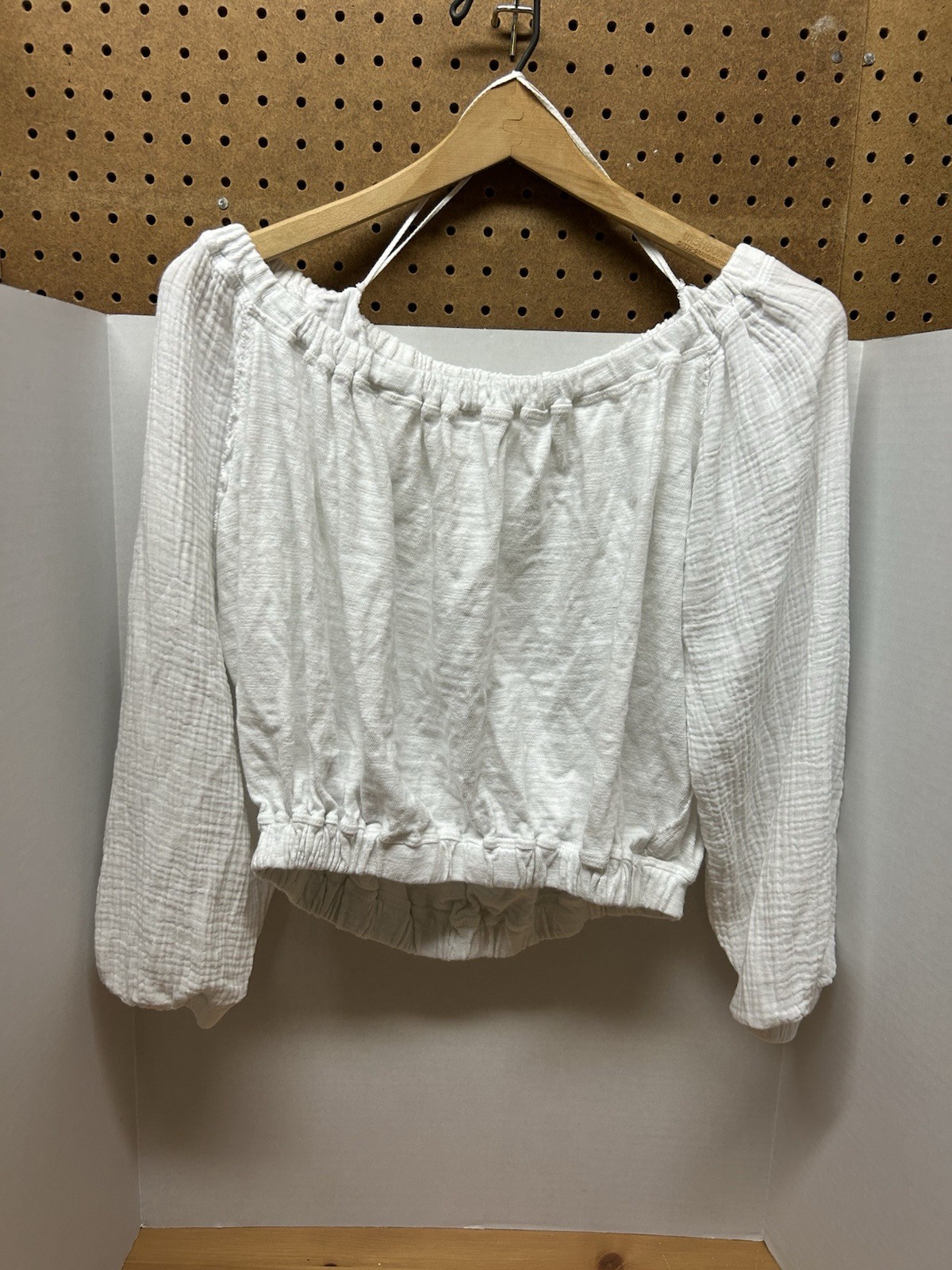 Free People Parfait Bubble Off the Shoulder Crop Top Long Sleeve White Size XS