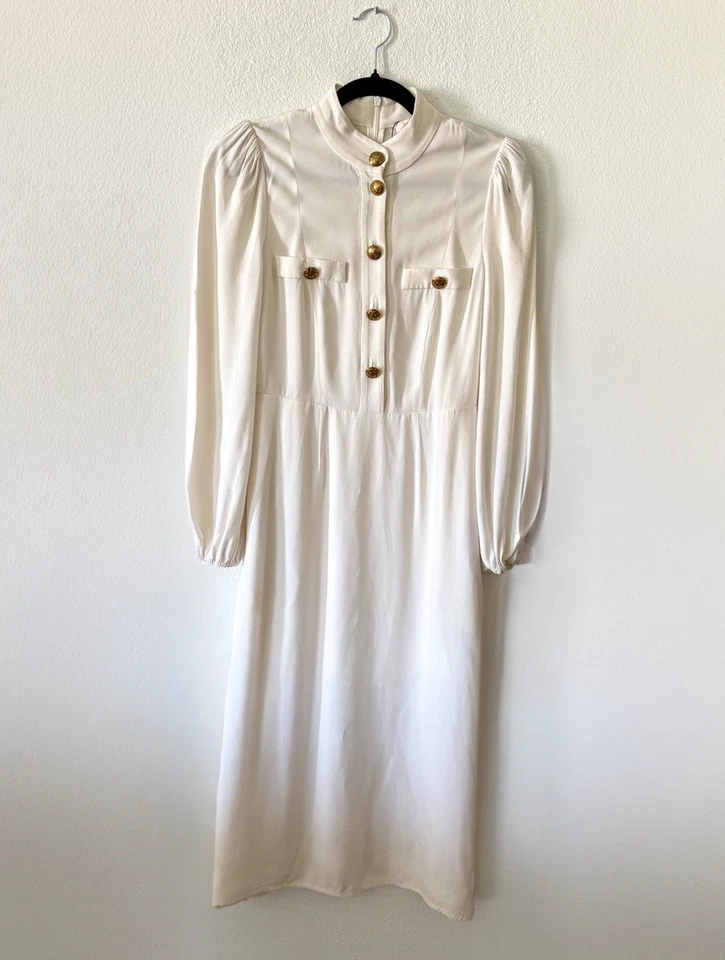 Vestido Zimmermann Utility Midi Talla 0 Blanco Viscosa Manga Larga Botones Dorados s Xs Foto 4 de 4