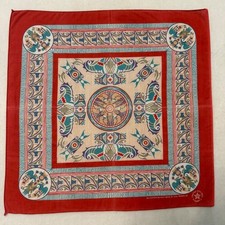 Vintage Wamcraft Southwestern Design Bandana Handkerchief Coral Teal 21.75x21.25