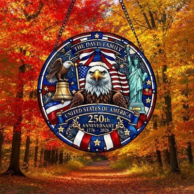 USA 250th Anniversary Stained Glass Suncatcher-Patriotic Eagle Flag Window Decor