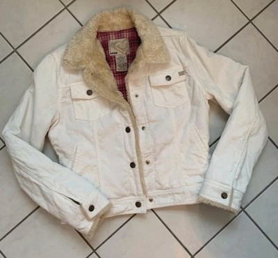 Jacke Damen Cord Roxy Feincord Teddyfell Fake Fur M offwhite 