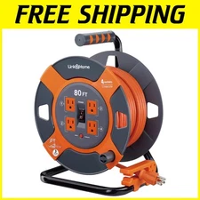 Automatic Cord Reel with 80 Ft Heavy-Duty Extension Cord - 4 Outlet Convenience