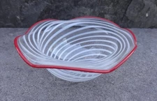 Clear, Red & White Swirled BIMINI Glass Open Salt Dip, Cellar, Dish!