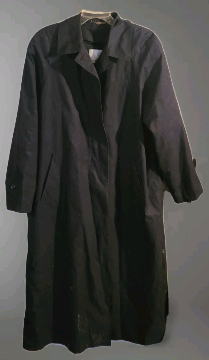 18W Reg London Fog Black Long Trench Coat with Zip-In Lining