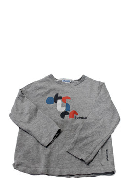 Jacadi Boys Long Sleeve Crew Neck Graphic Tee Shirt Gray Cotton Size 6