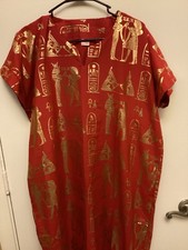 Egyptian Dress Kaftan Red Gold Cotton XL Egyptian Print