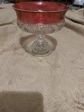 Vintage Indiana Glass Kings Crown Cranberry Flashed Pedestal Bowl