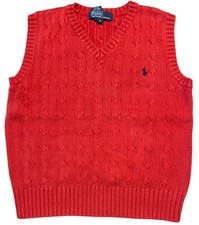 Polo By Ralph Lauren Red Cable Knit Cotton Vest Size 6 Youth