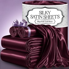 Satin Bed Sheets King 4 Piece Luxury Silky Wrinkle Free Sea Teal DECOLURE Size