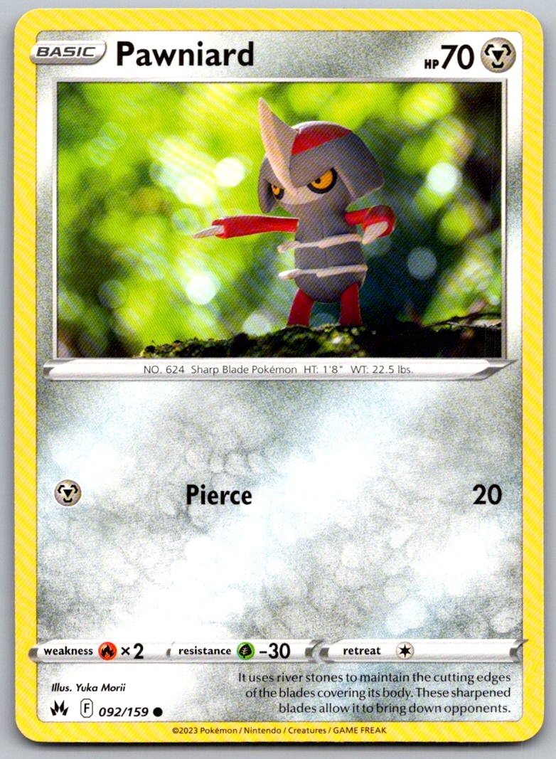 Pawniard 092/159 Common Crown Zenith Pokemon Near Mint
