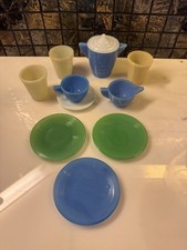 VINTAGE 1930-1940s Akro Agate SLAG GLASS 11 Piece Tea Set