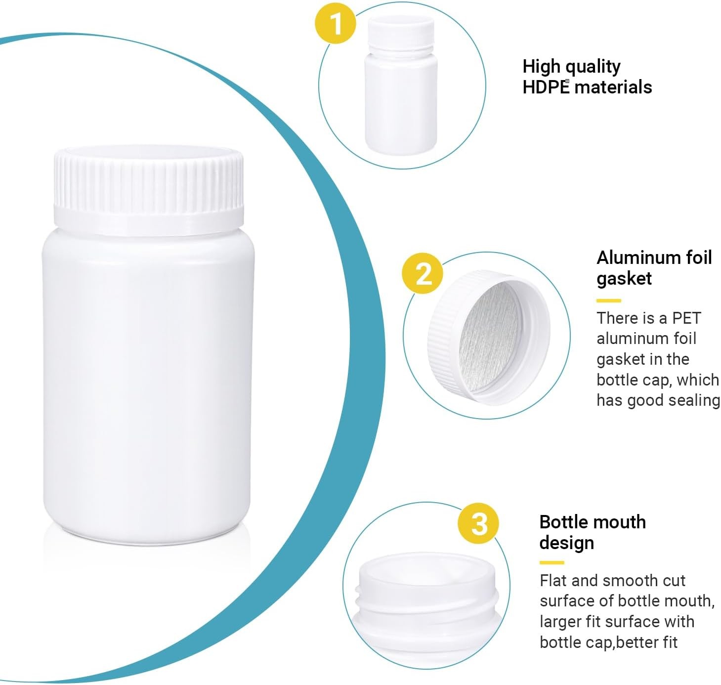 White Pill Bottle, Empty Medicine Bottles with ['50ml'], 