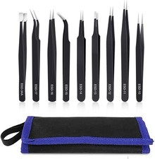 9PCS Precision Tweezers Set, Upgraded Anti-Static Stainless Steel of Black