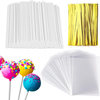 Cake Pop Stiele Set mit Tüten und Bändern für DIY Süßigkeiten Herstellung