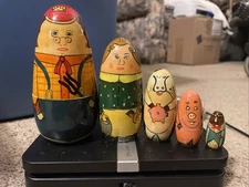 Vintage Russian Nesting Dolls Set of 5 - Handcrafted Matryoshka 5.5 Inch Farming