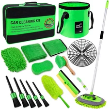 17Pcs Car Wash Kit,62" Car Wash Brush Mop with Long Handle,Car Cleaning Kit,C...