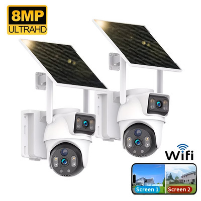 2pcs 8MP Solar Security Cameras, 2.4Ghz Wifi Security Monitoring High-Definition